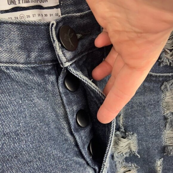 One Teaspoon‎ High Waist Bonita Jean Shorts Raw Size 25 Dark Blue Bohemian Boho - Picture 4 of 11